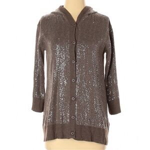 Sold Alice+Olivia Designer Shimmery Brown Metallic Sequin Hood Cardigan